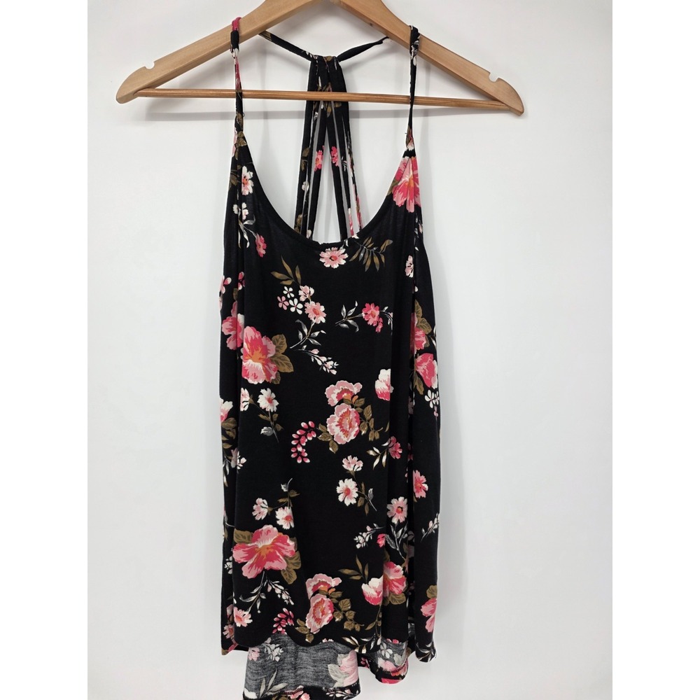 LASCANA For Vesus Women's Black Floral Strappy Sleeveless Tank Top Size M